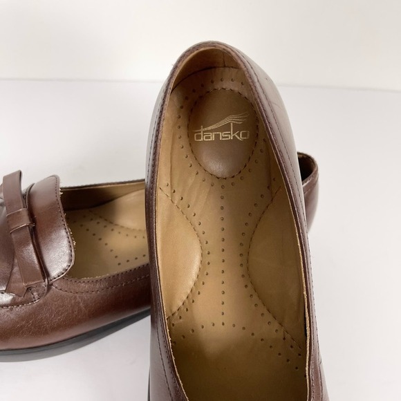 Dankso Danielle Womens EU 40 US 9.5 Brown Leather Loafers Bow Slip On Round Toe - Picture 2 of 10